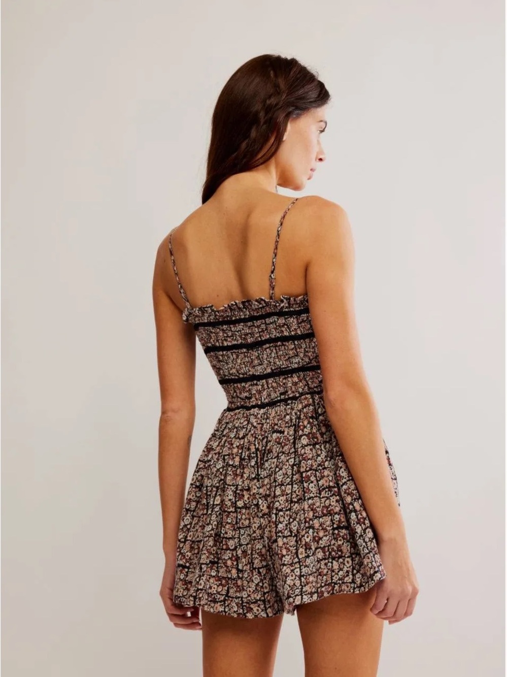 Free People Bali Checked Out Smocked Bohemian Printed Romper Cotton NWT Sz Small - Picture 2 of 8